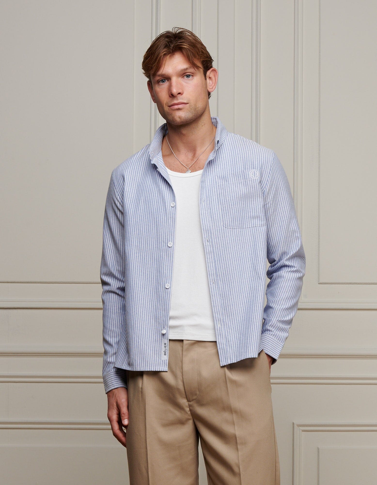 Blue Striped Shirt White Pants Men Men's Blue/White Striped Oxford