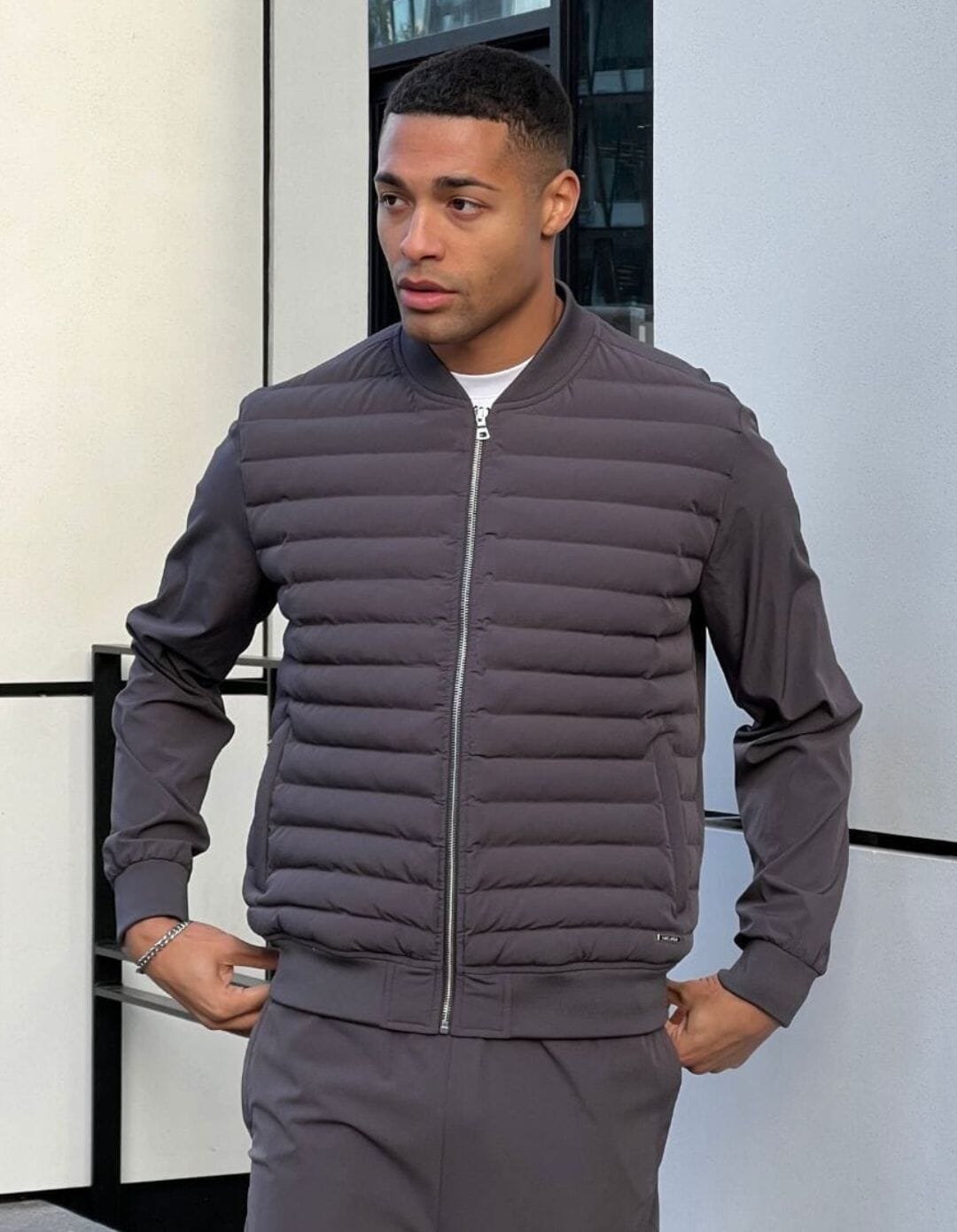 Grey quilted shop bomber jacket