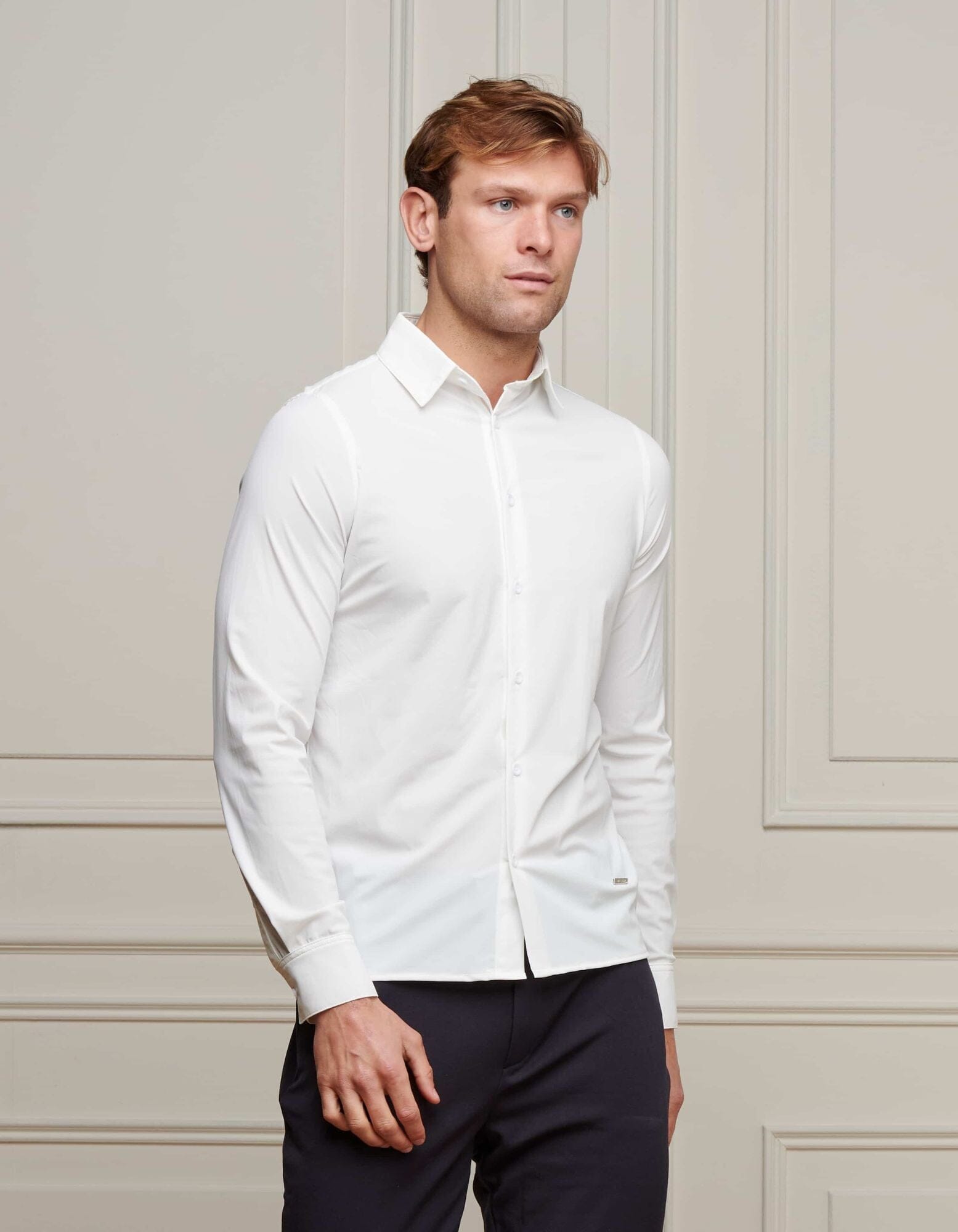 Slim Fit White Long Tee Men's White Essential Shirt Smart Shirts For