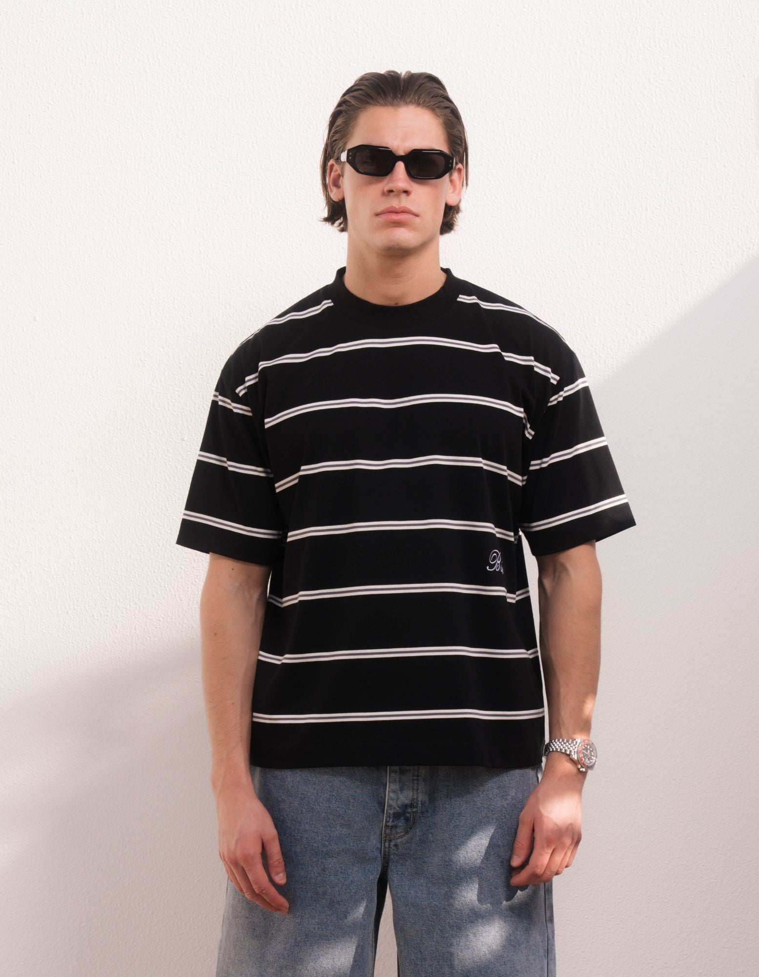 Men's Black Oversized Stripe T-Shirt | Relaxed Fit T-Shirts for