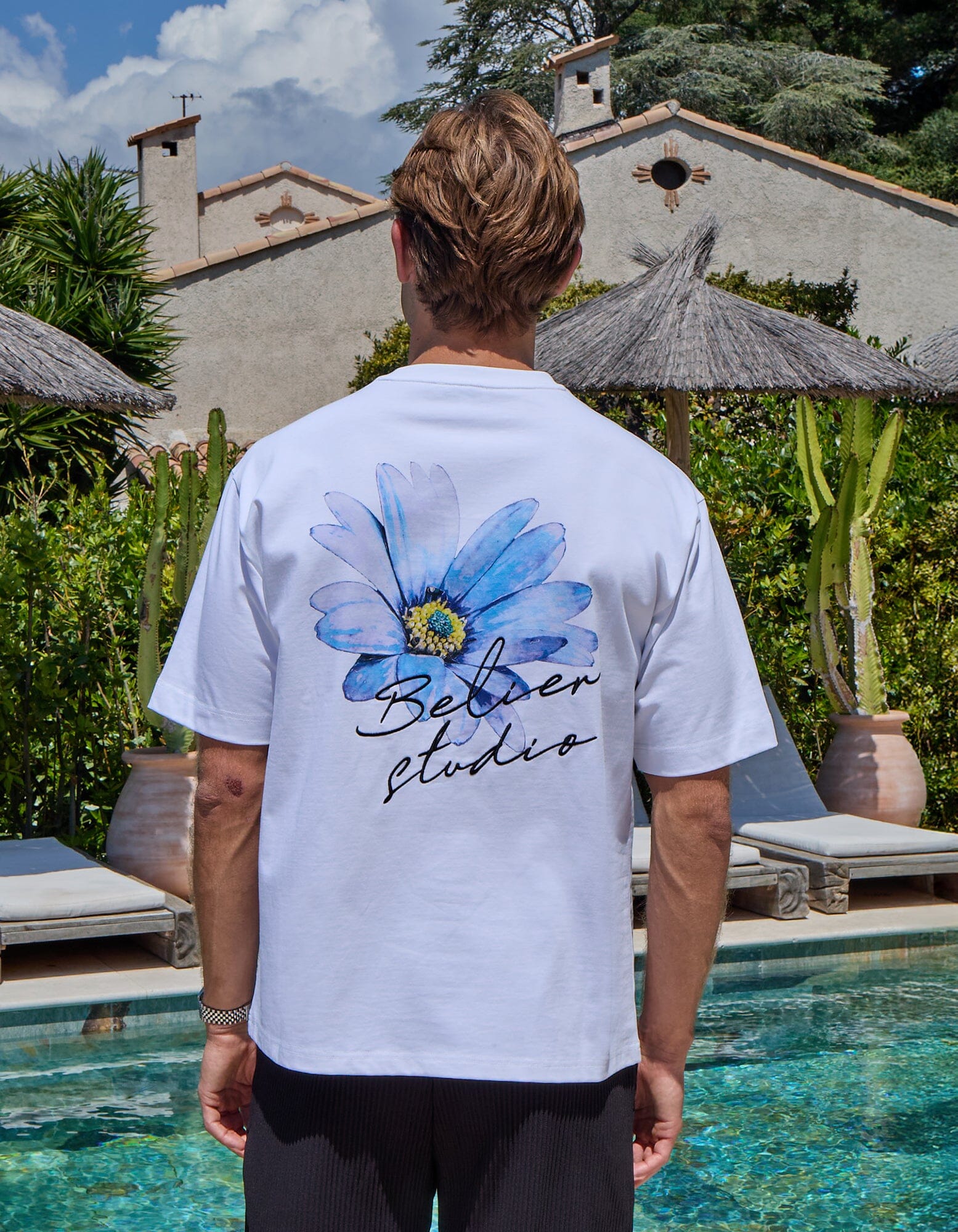 Mens Shirts White And Light Blue Graphic Tee Men's White