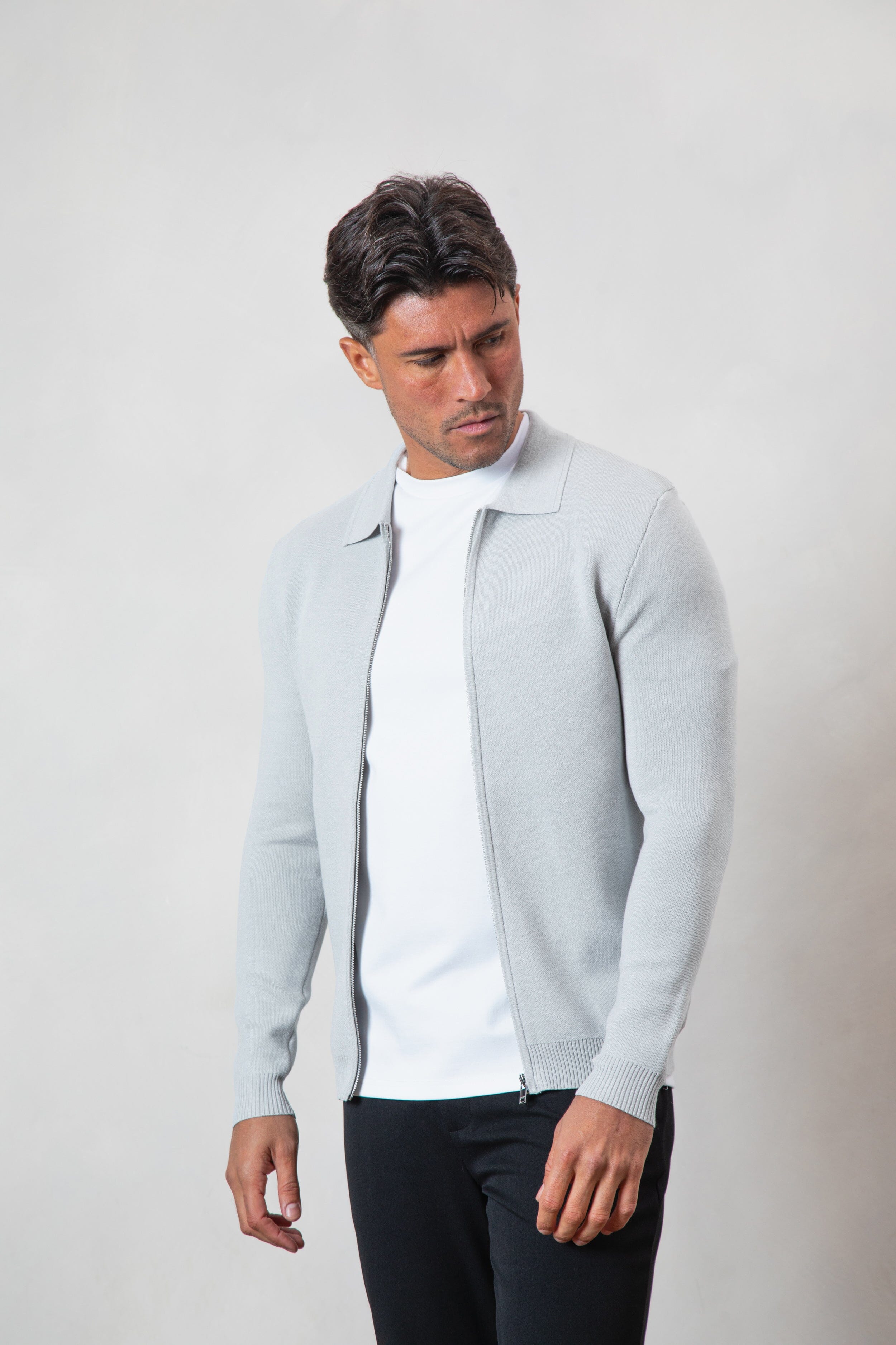 Mens grey zip store up cardigan