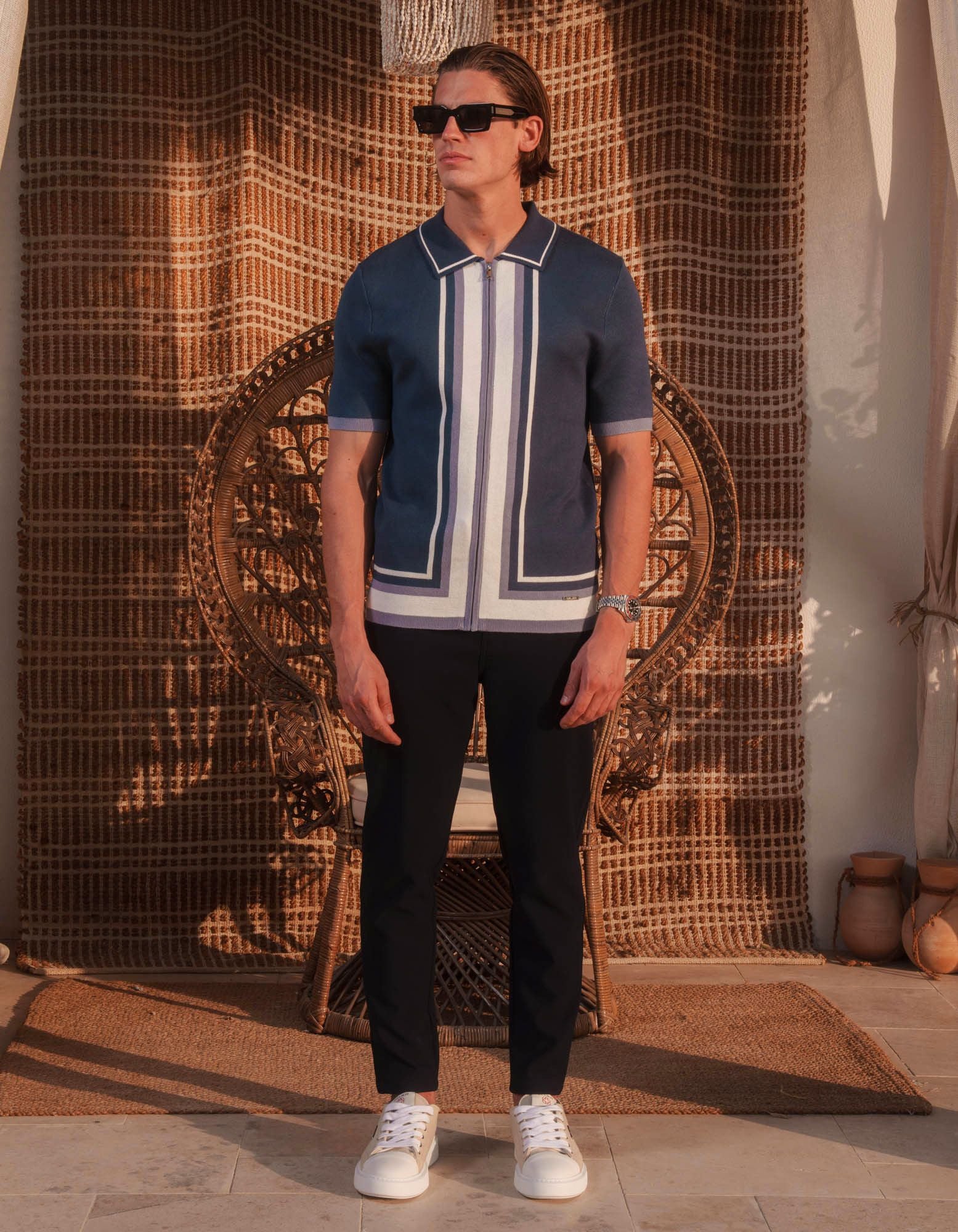 Eric Panelled Knit Shirt - Navy