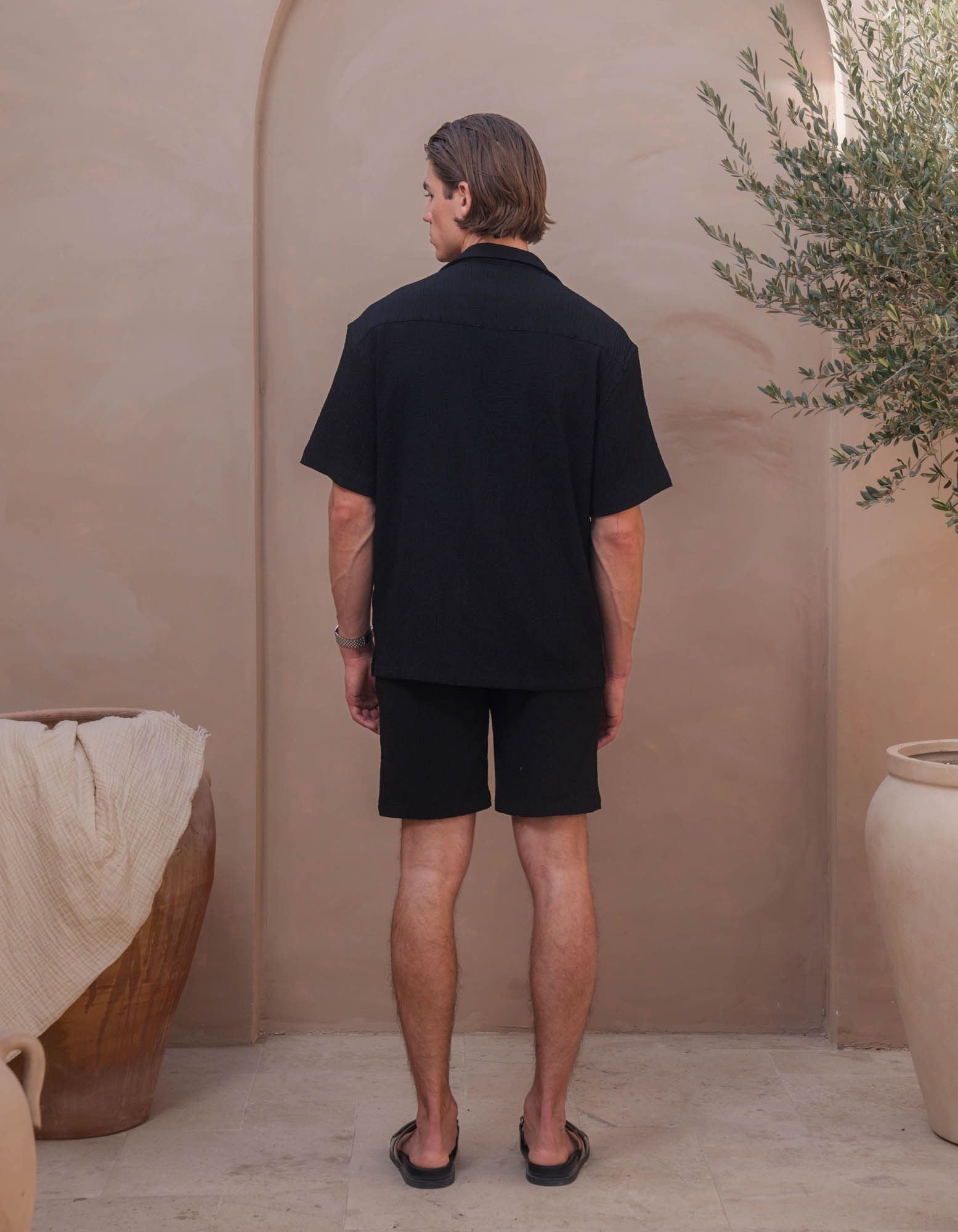 Hassan Seersucker S/S Shirt - Black