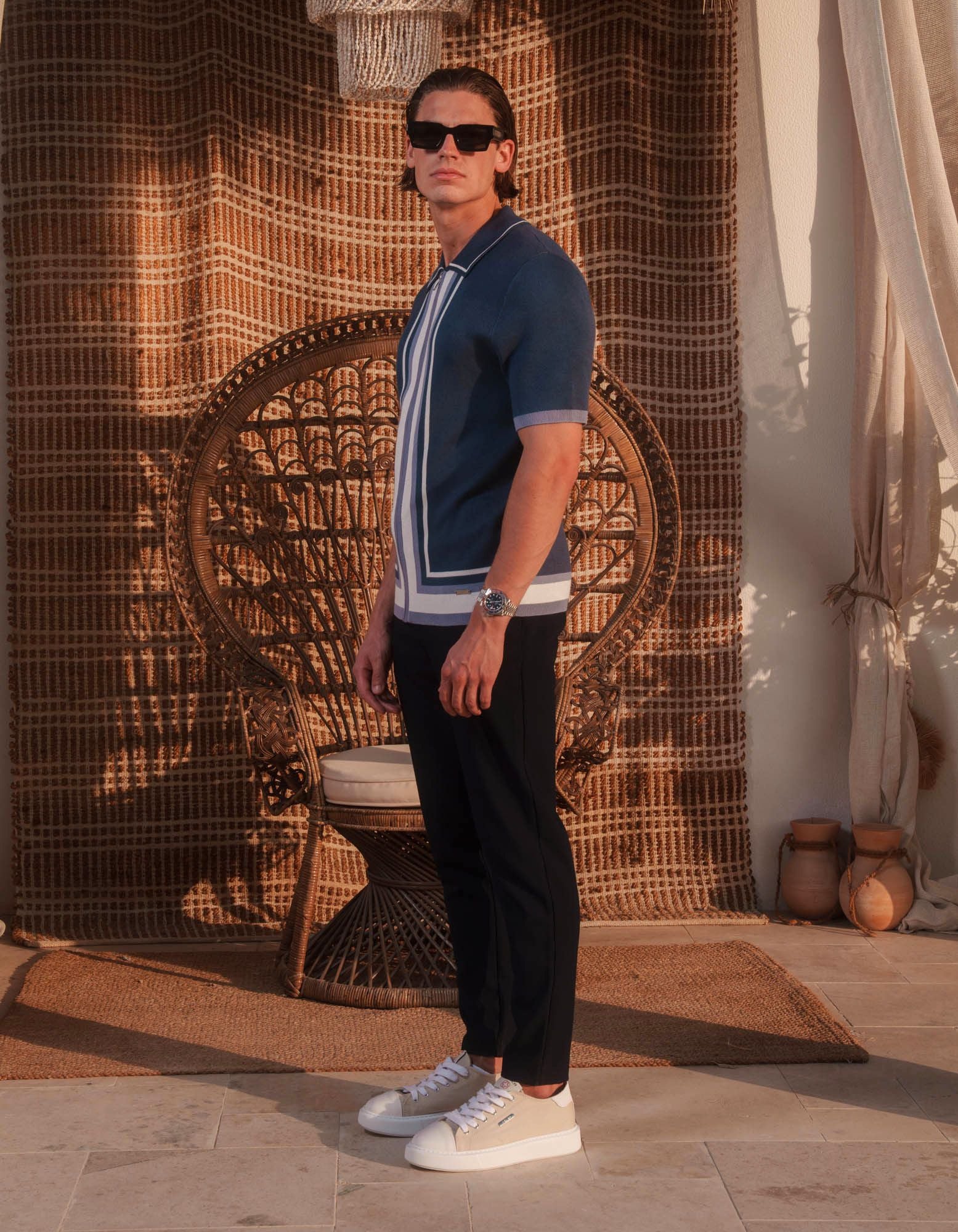 Eric Panelled Knit Shirt - Navy