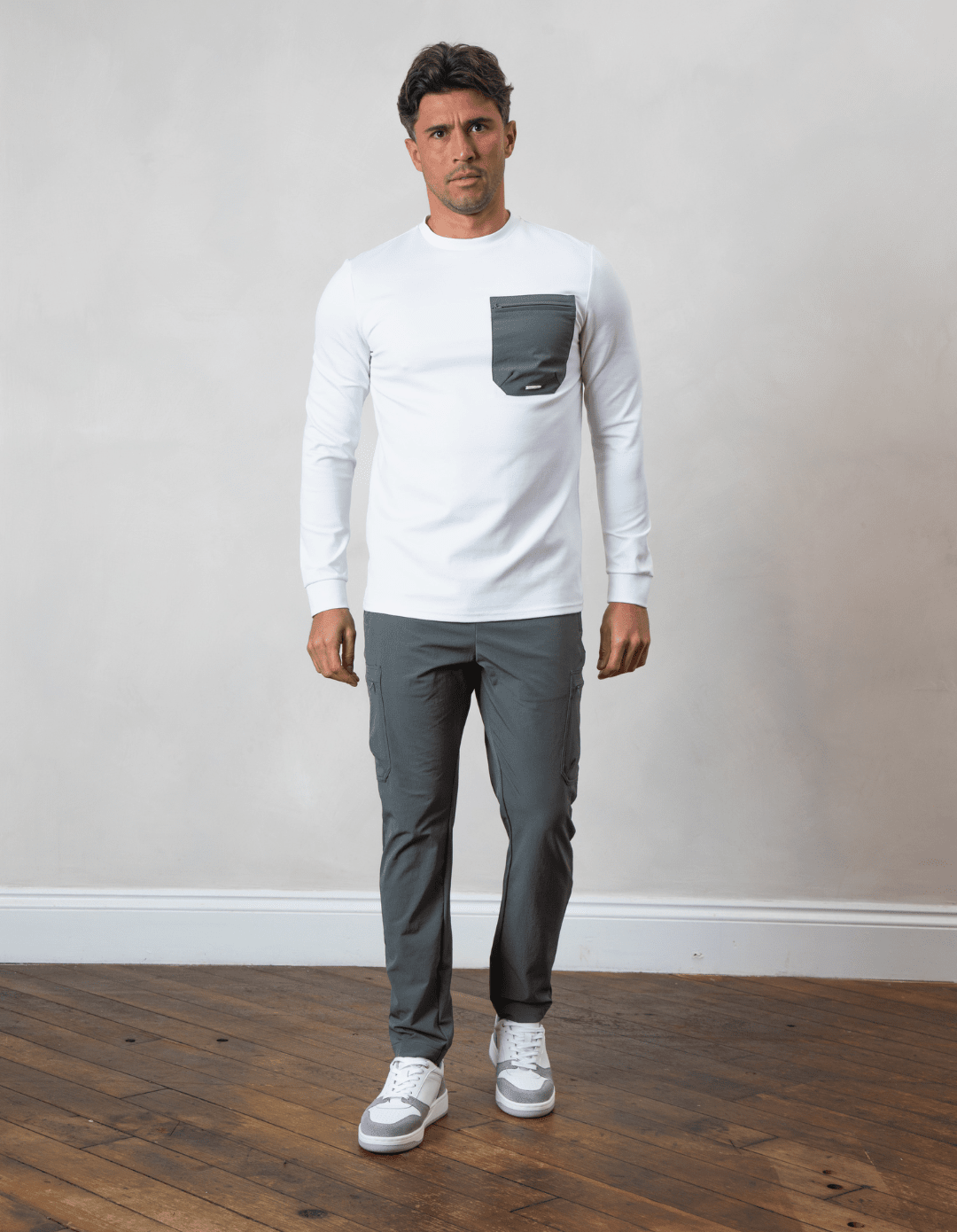 White/Slate L/S Tech Pocket T-Shirt