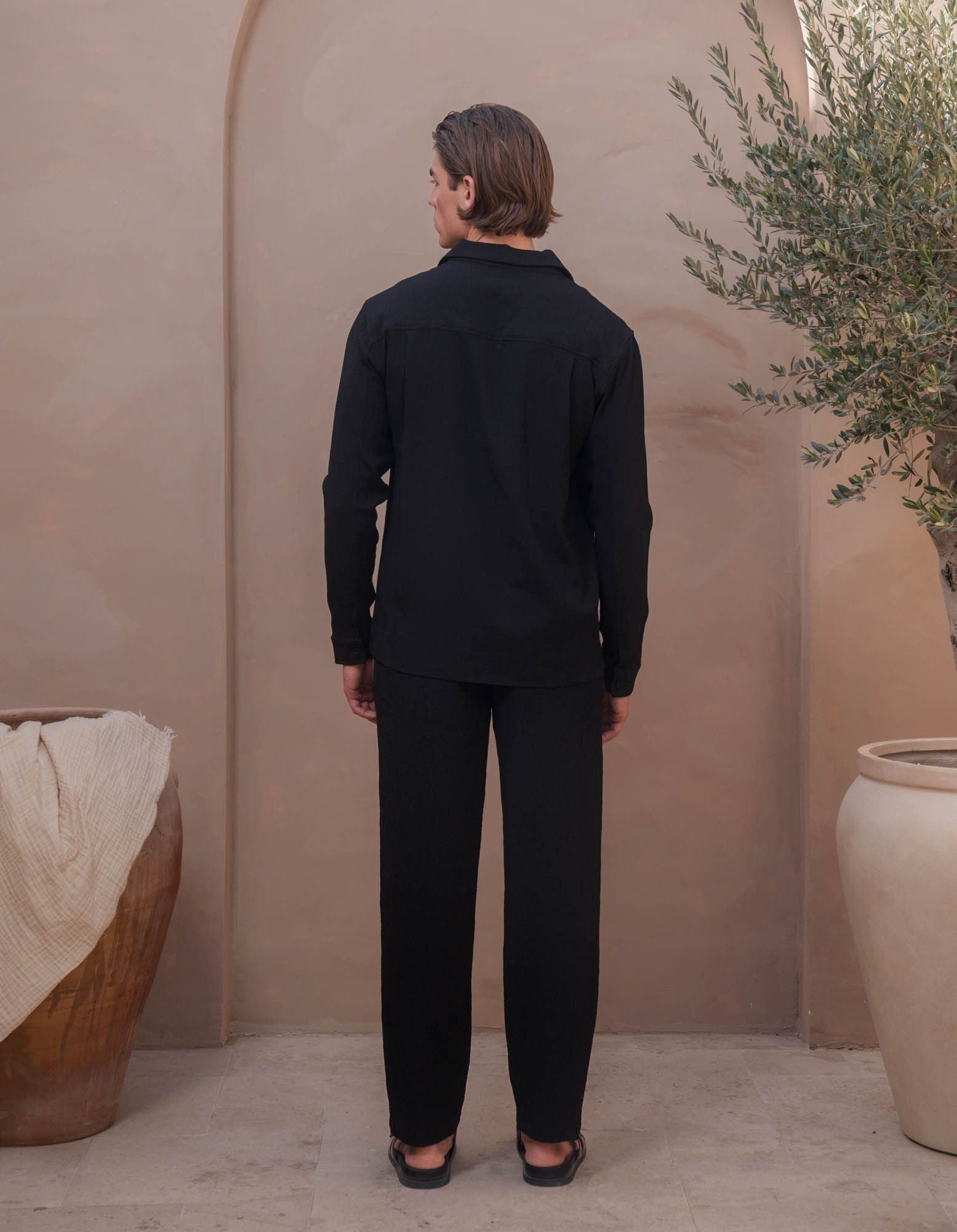 Hassan Seersucker Trouser - Black