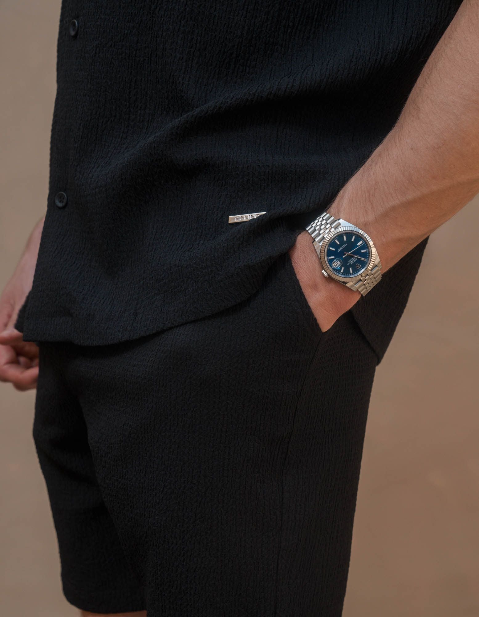 Hassan Seersucker S/S Shirt - Black