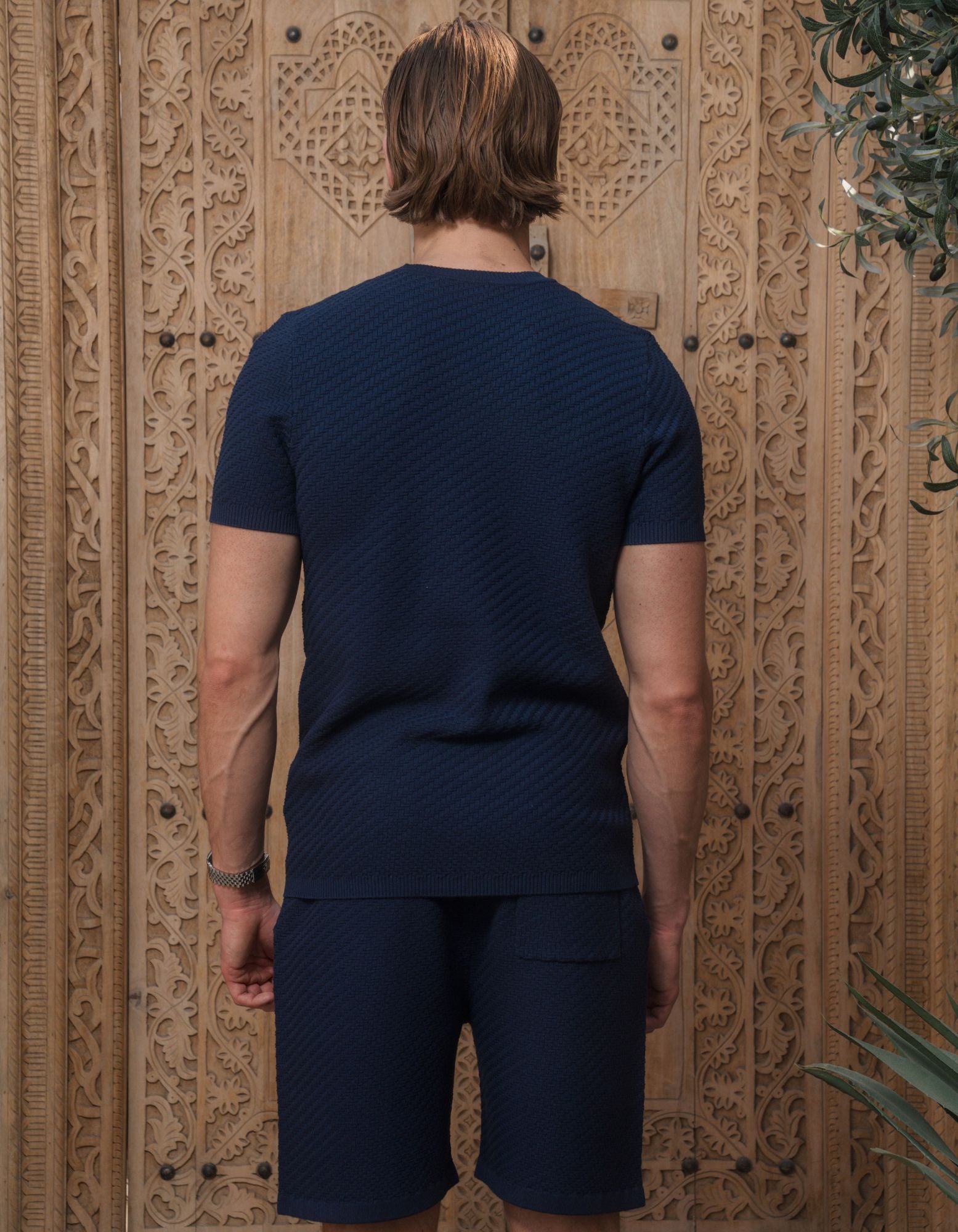 Alfonso Patterned Knit T-Shirt - Navy