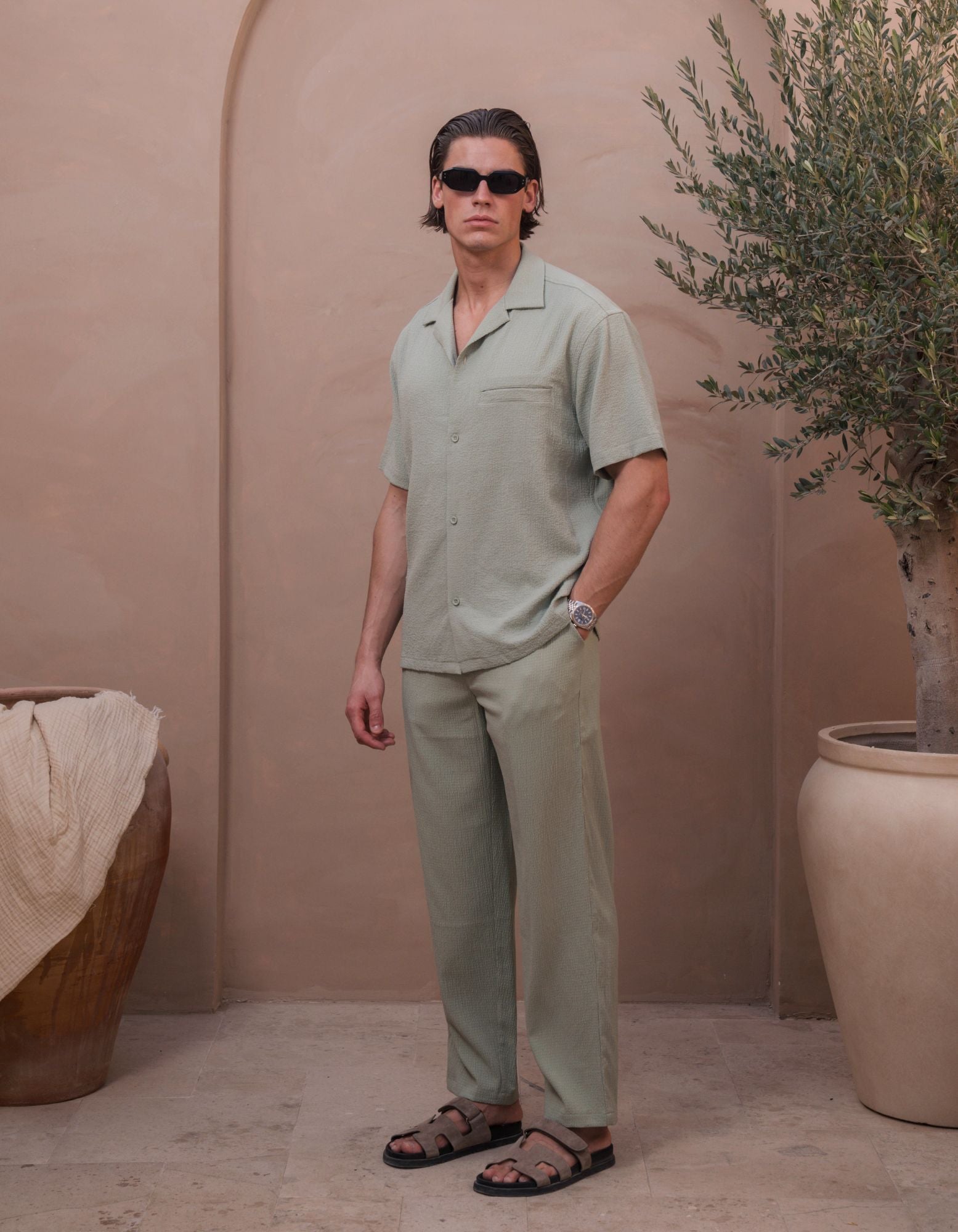 Hassan Seersucker S/S Shirt - Sage