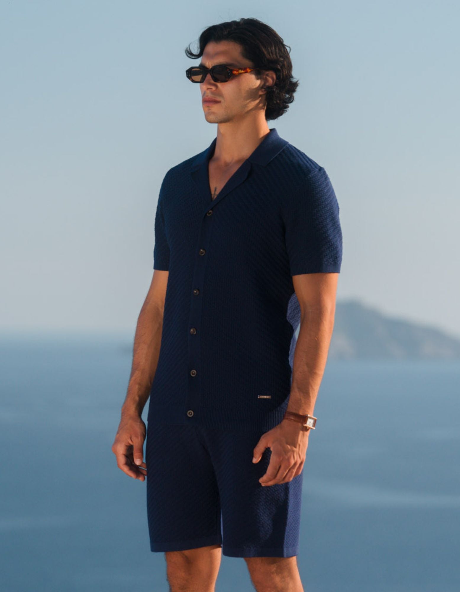 Alfonso Patterned Knit Shirt - Navy