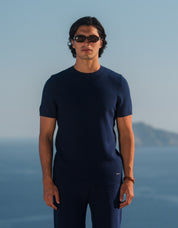 Alfonso Patterned Knit T-Shirt - Navy