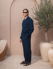 Harrison Textured L/S Polo - Navy