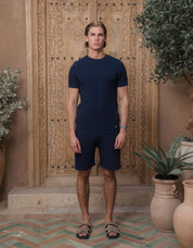 Alfonso Patterned Knit T-Shirt - Navy