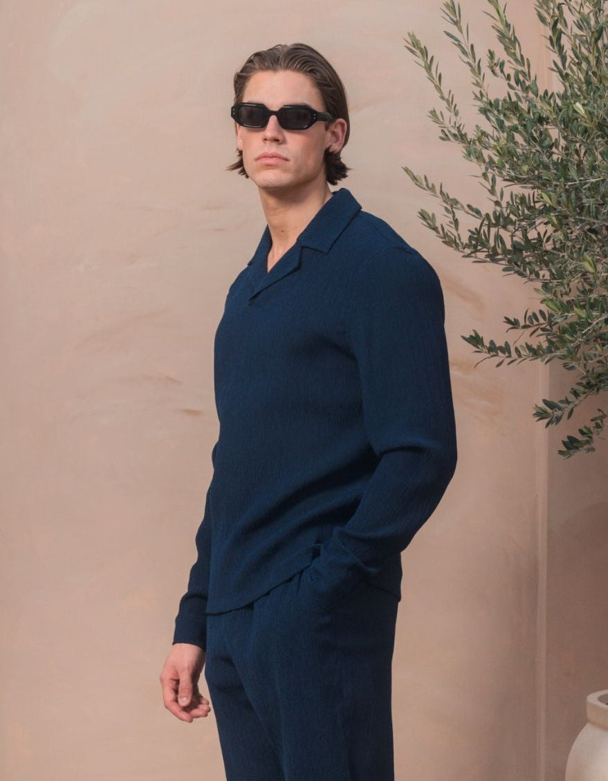 Harrison Textured L/S Polo - Navy