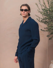 Harrison Textured L/S Polo - Navy