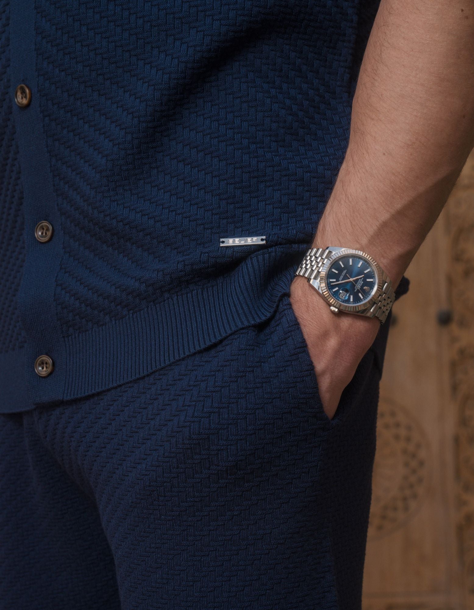 Alfonso Patterned Knit Short - Navy