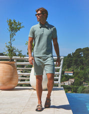 Edwin Textured Zip Polo - Sage