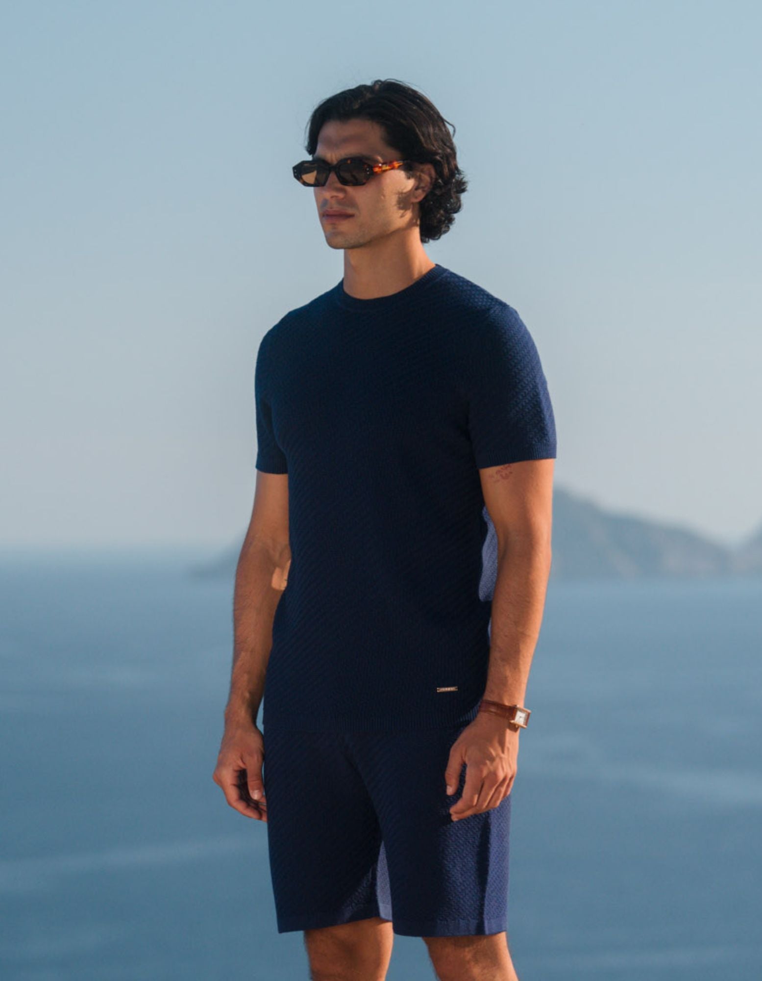 Alfonso Patterned Knit T-Shirt - Navy