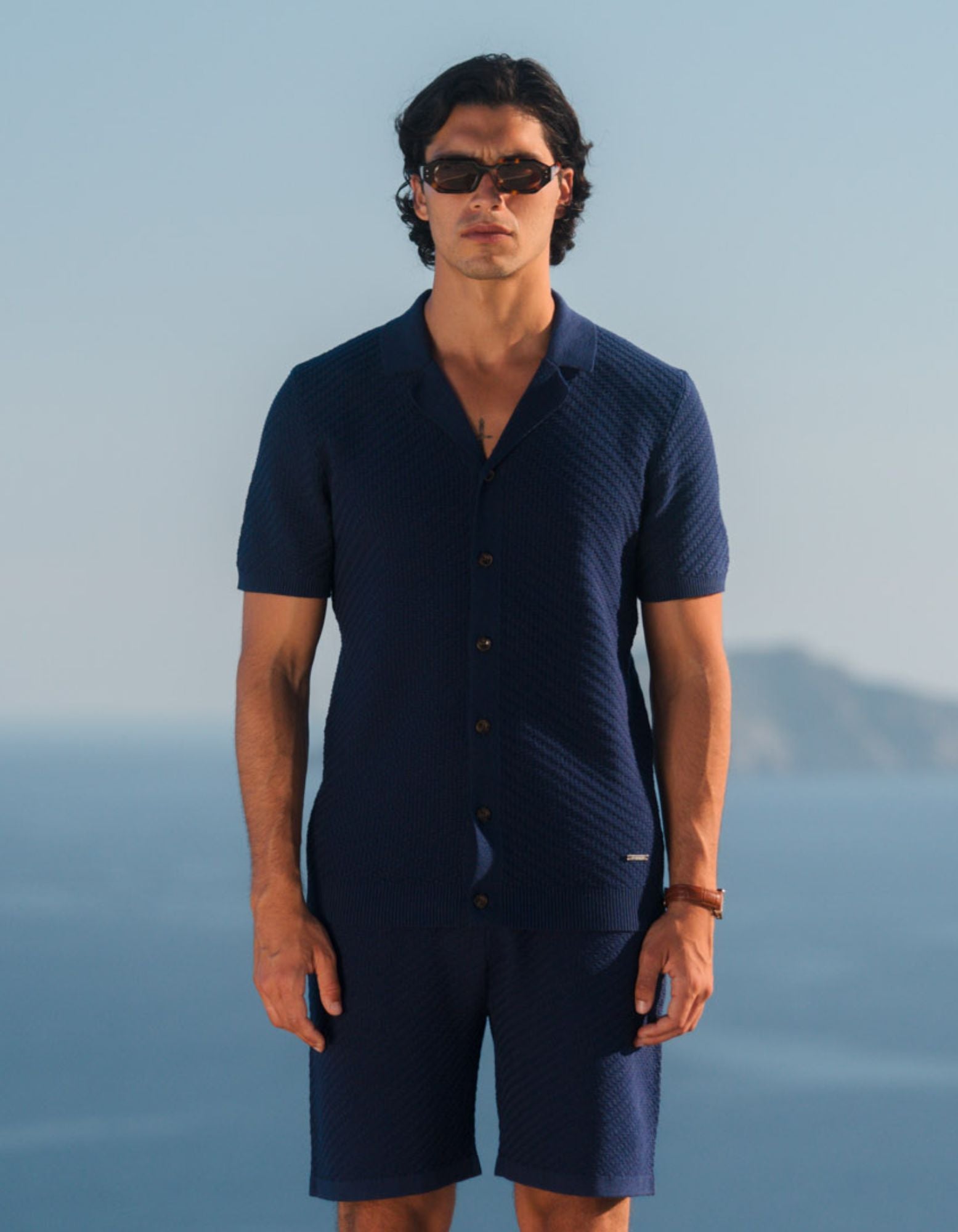 Alfonso Patterned Knit Shirt - Navy