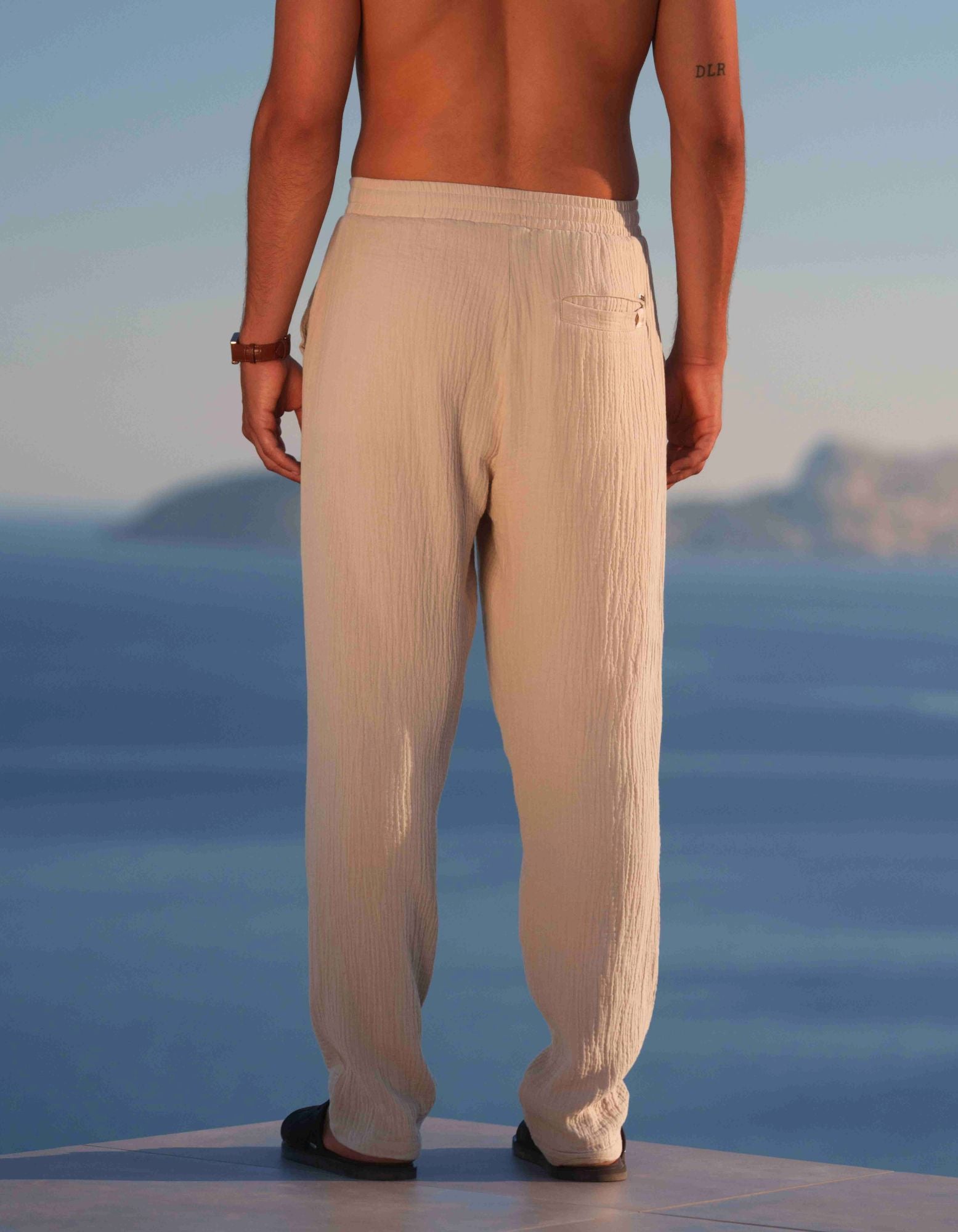 Duane Cotton Gauze Drawstring Trouser - Sand