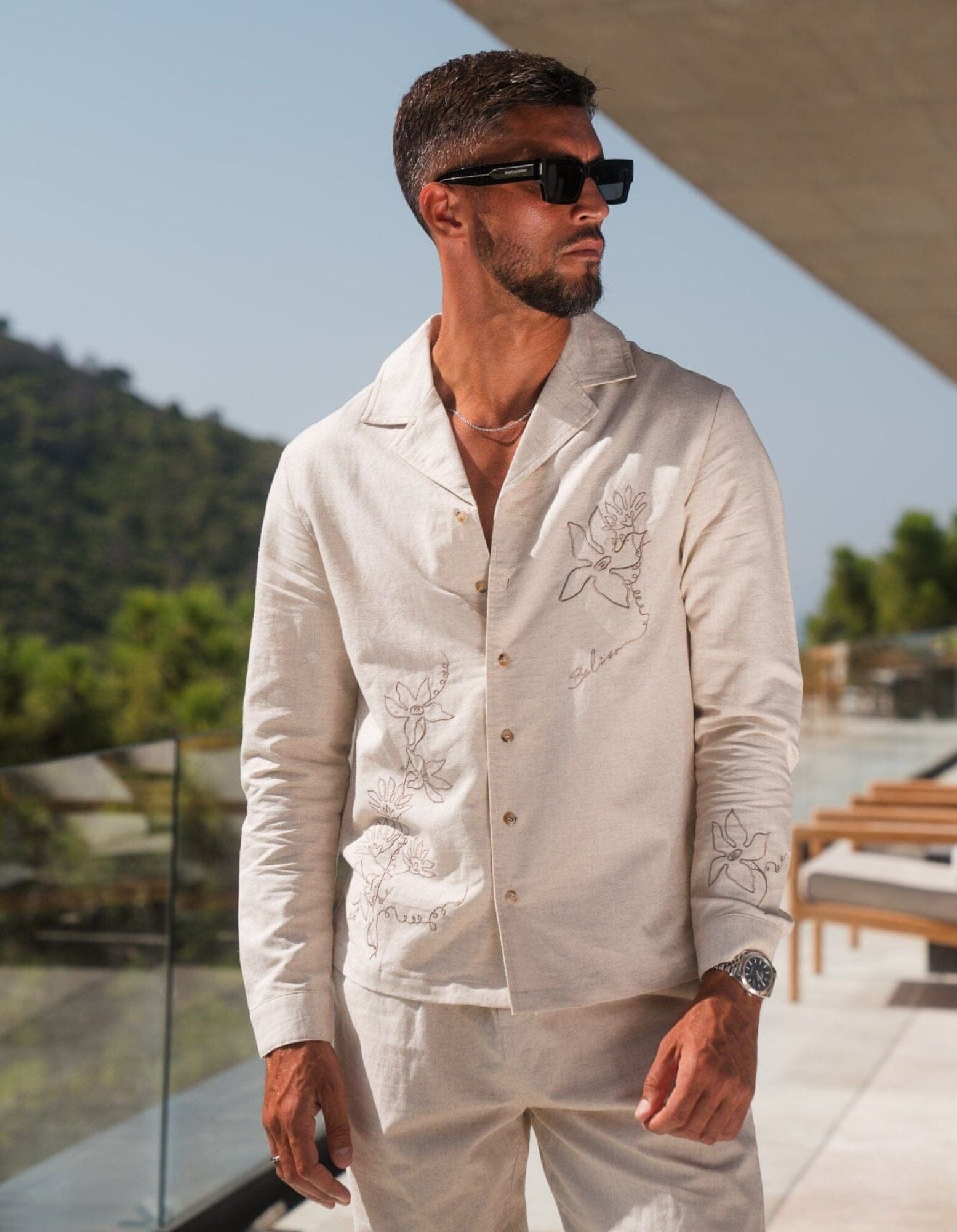 Oatmeal Embroidered Linen Shirt