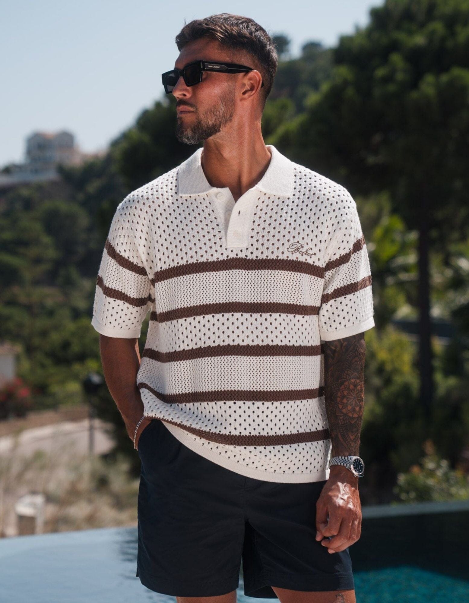St.Tropez Crochet Polo - Ecru/Mocha