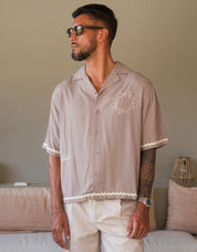 Taupe Embroidered Viscose Sun Shirt