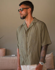 Khaki Embroidered Viscose Shirt