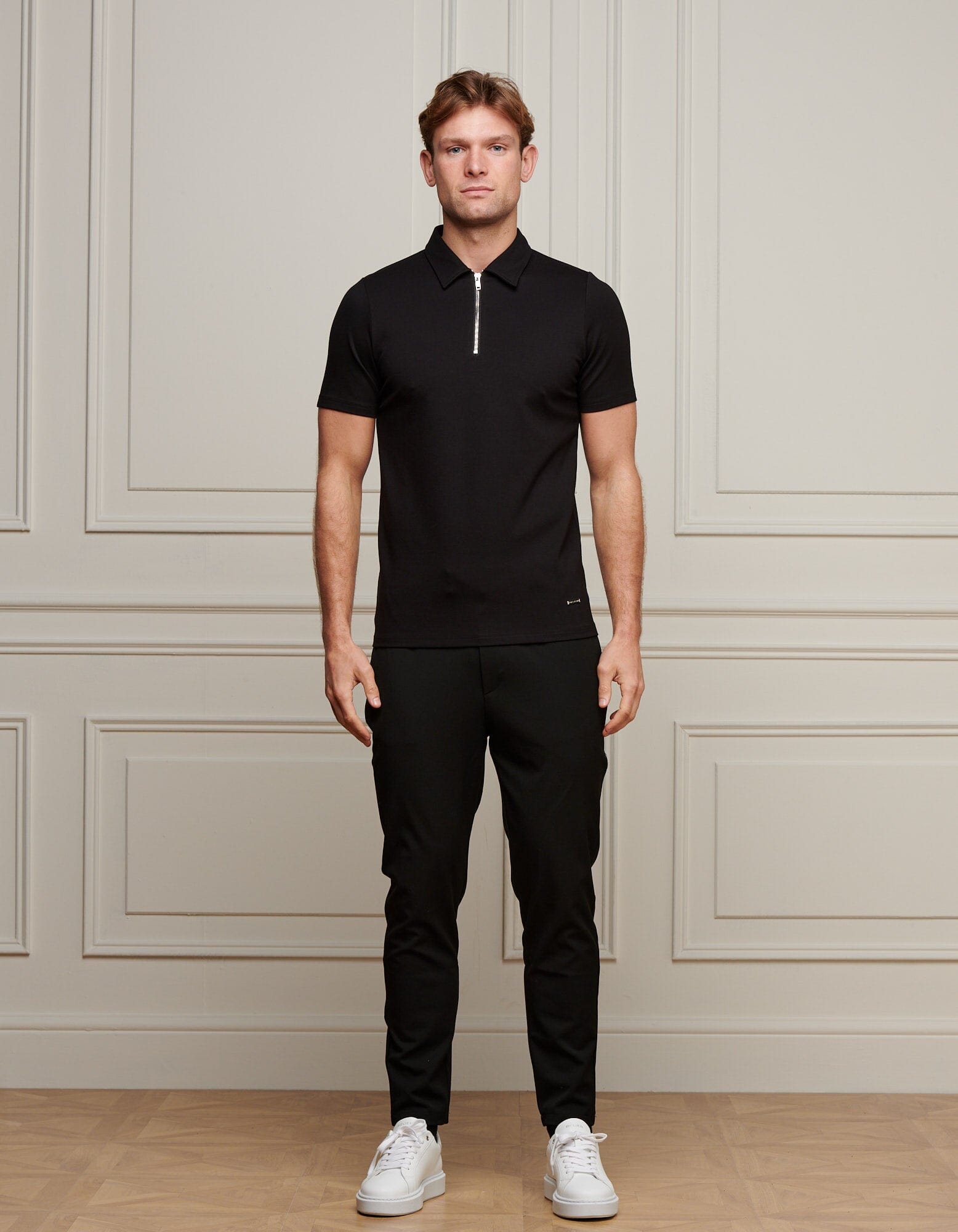 Black Premium S/S Zip Polo