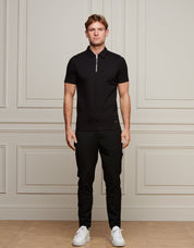 Black Premium S/S Zip Polo