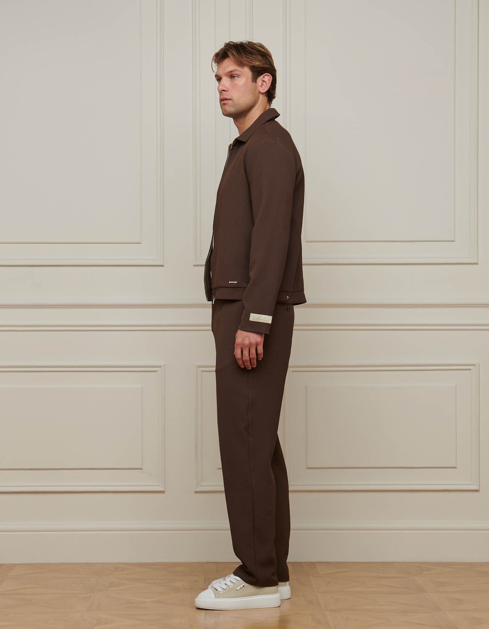 Brown Textured Smart Zip Jacket