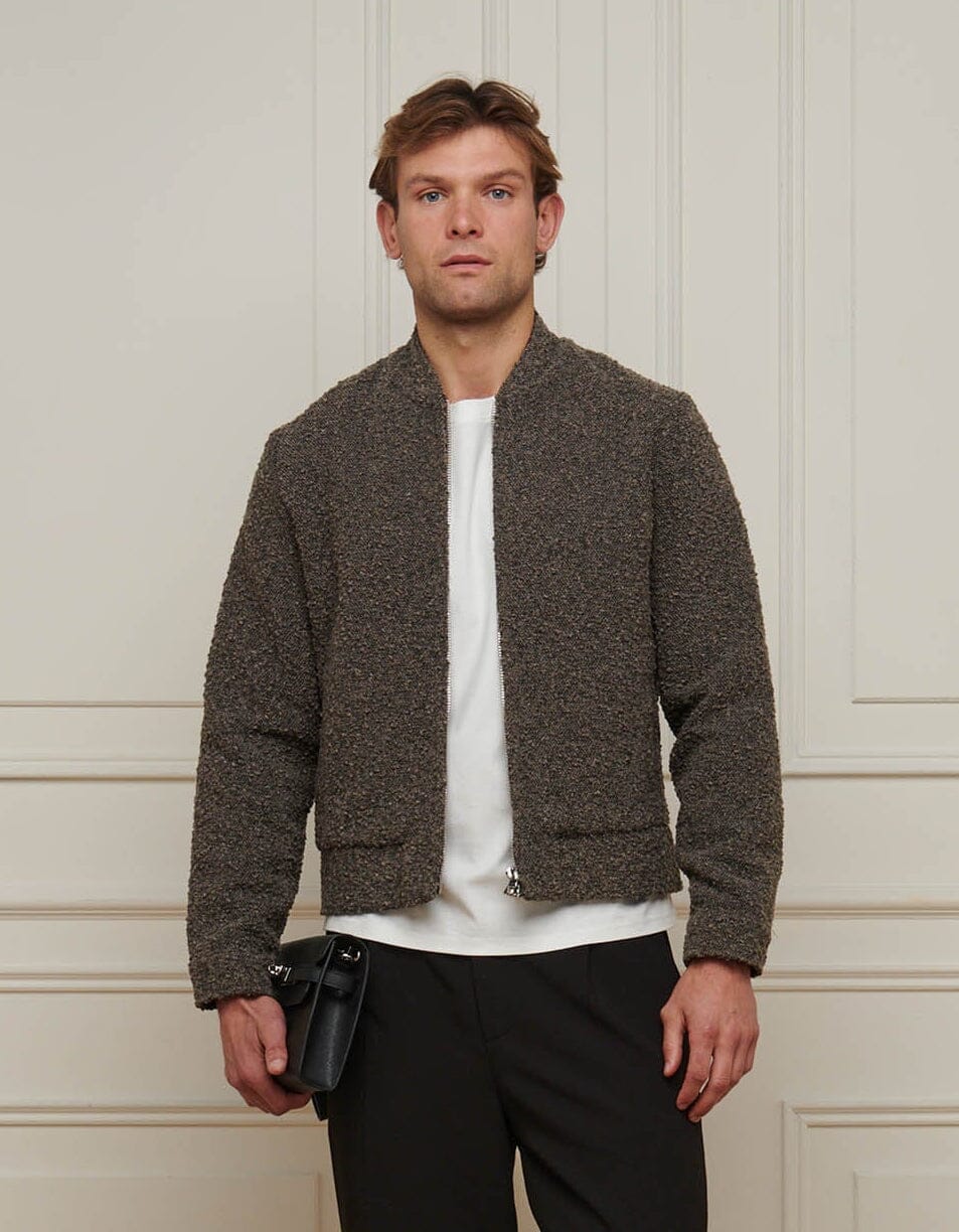 Brown Boucle Bomber Jacket