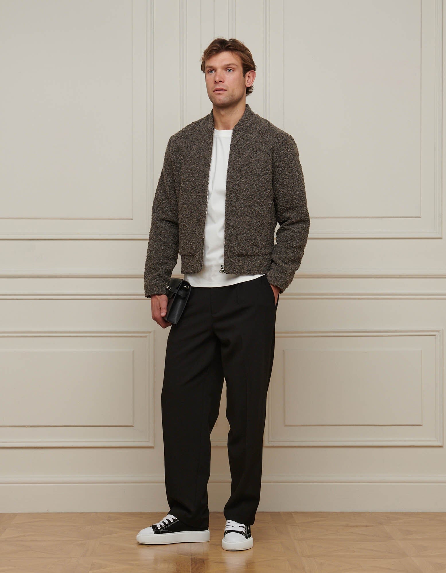 Brown Boucle Bomber Jacket