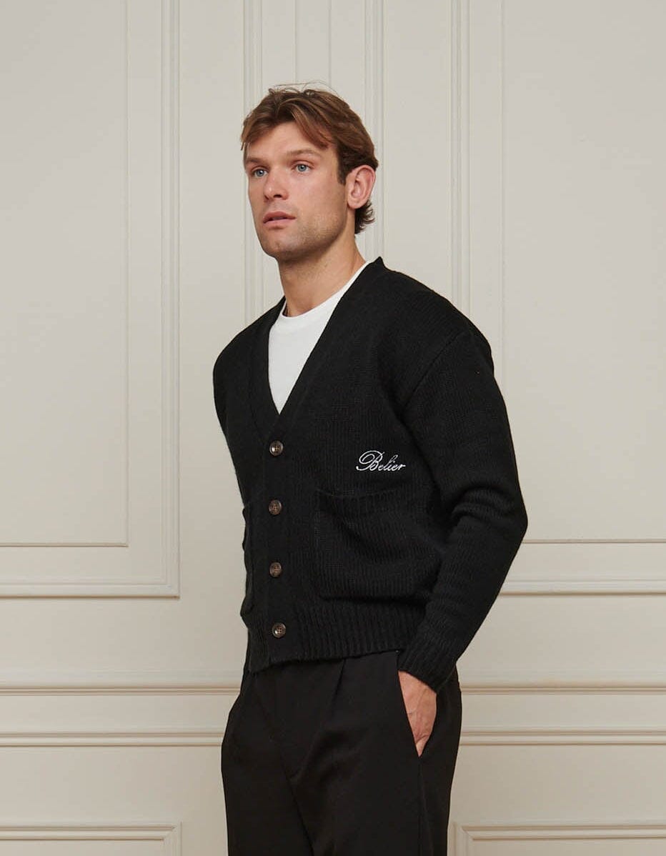 Black Relaxed Fit Knitted Cardigan
