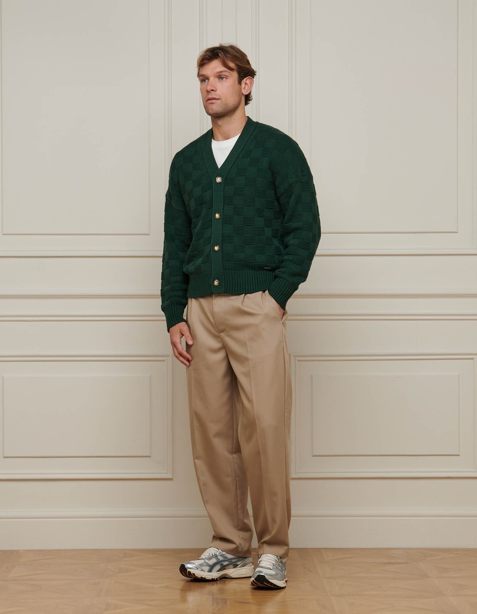 Rolex Green Basket Weave Knit Cardigan