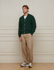 Rolex Green Basket Weave Knit Cardigan