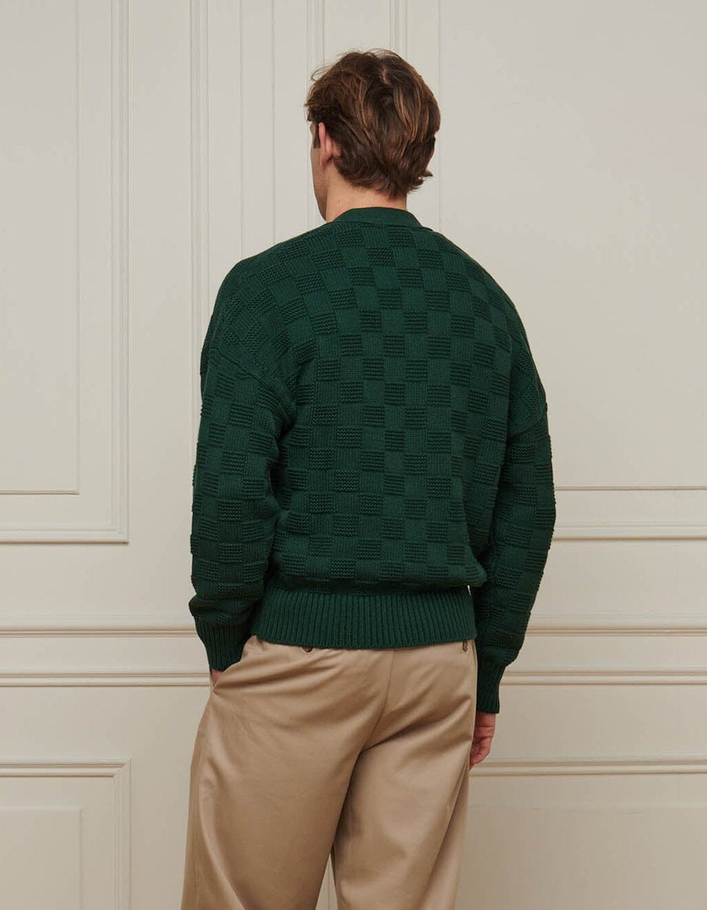 Rolex Green Basket Weave Knit Cardigan