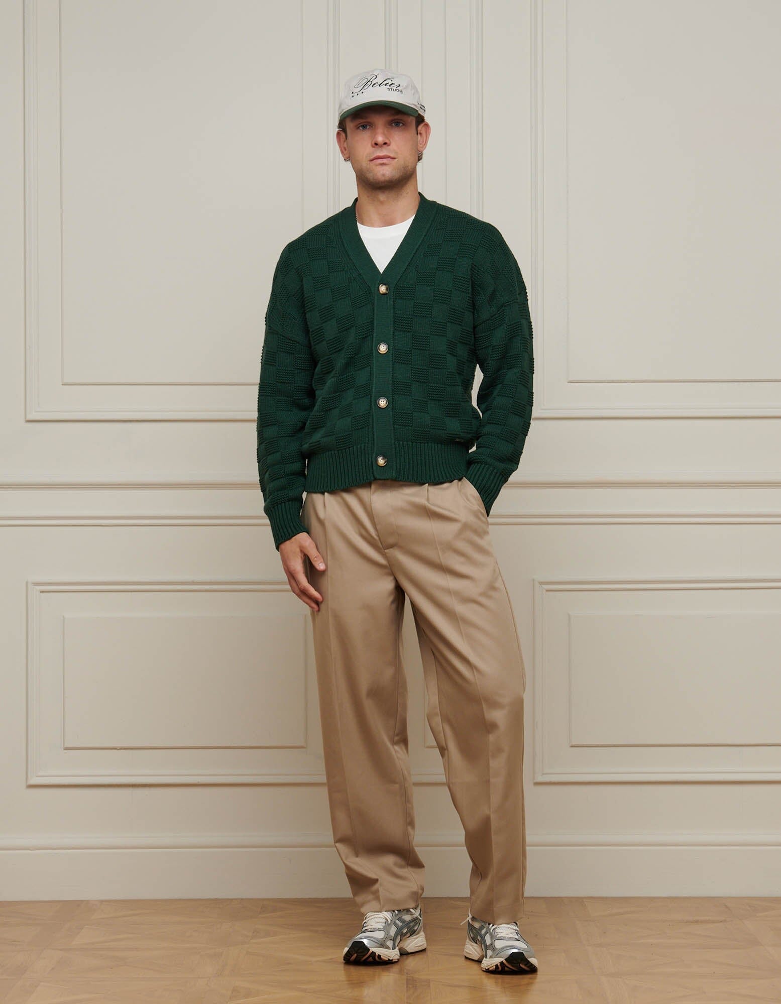 Rolex Green Basket Weave Knit Cardigan