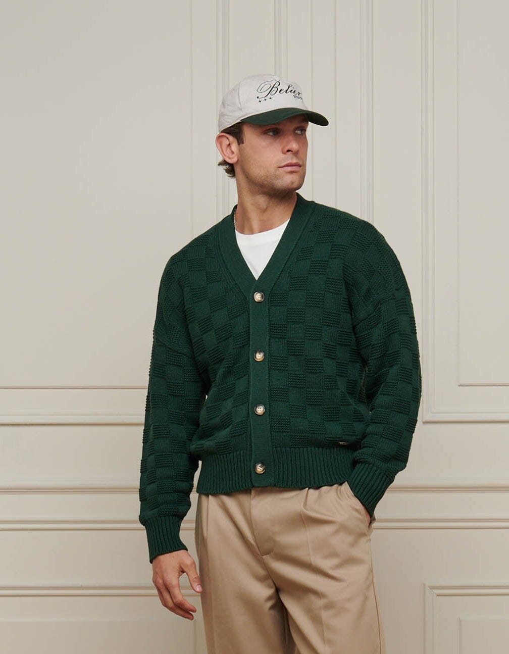 Rolex Green Basket Weave Knit Cardigan