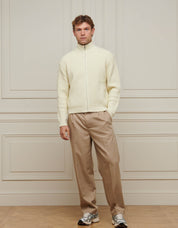 Ecru Chunky Rib Knit Zip Up Cardigan