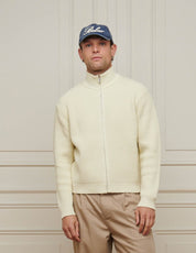 Ecru Chunky Rib Knit Zip Up Cardigan