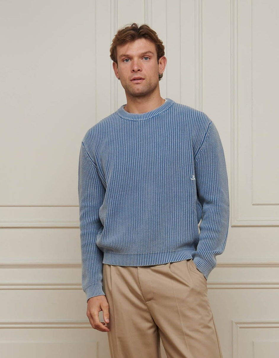 Washed Blue Heavyweight Rib Knit Jumper