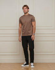 Taupe Crest Logo Embroidered Mercerised T-Shirt