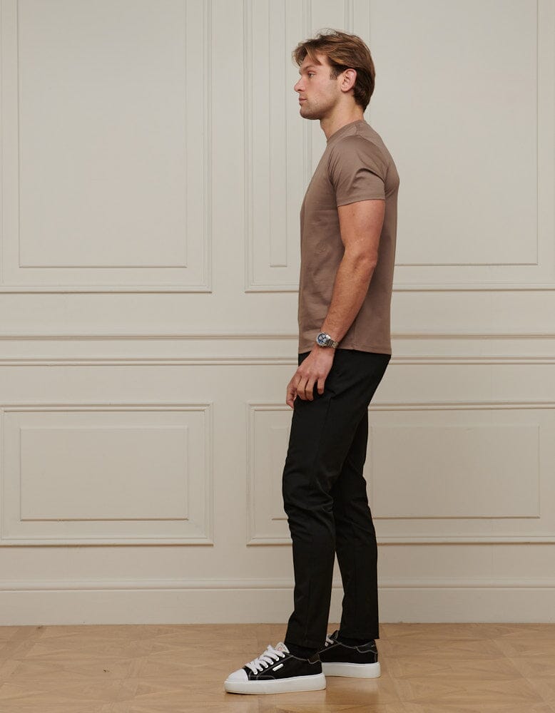 Taupe Crest Logo Embroidered Mercerised T-Shirt