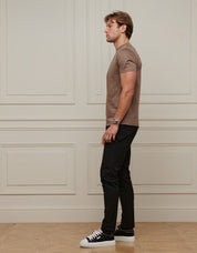 Taupe Crest Logo Embroidered Mercerised T-Shirt