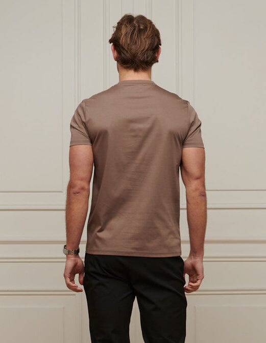 Taupe Crest Logo Embroidered Mercerised T-Shirt