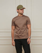 Taupe Crest Logo Embroidered Mercerised T-Shirt