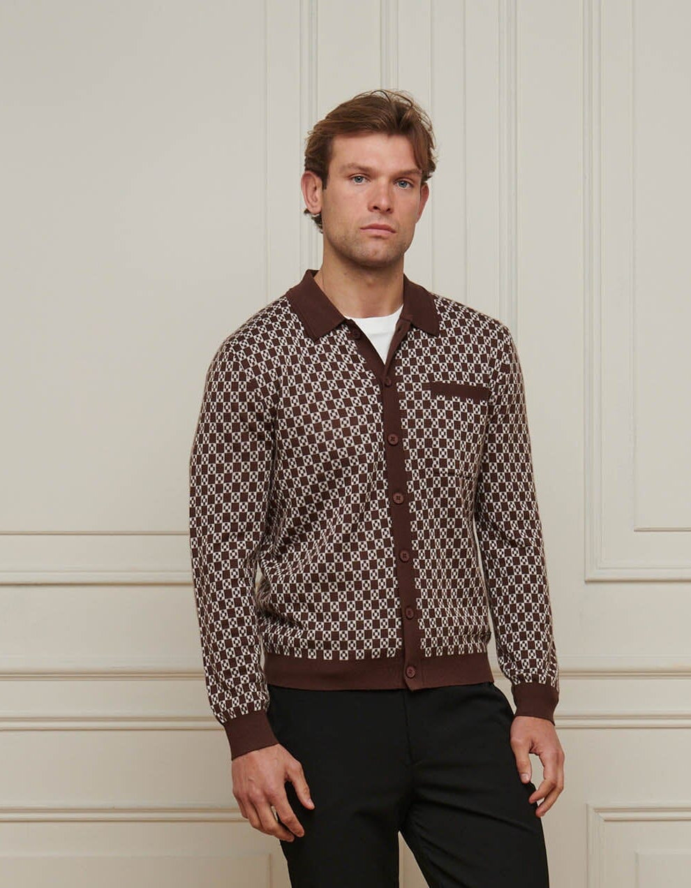 Brown Block Print Cardigan