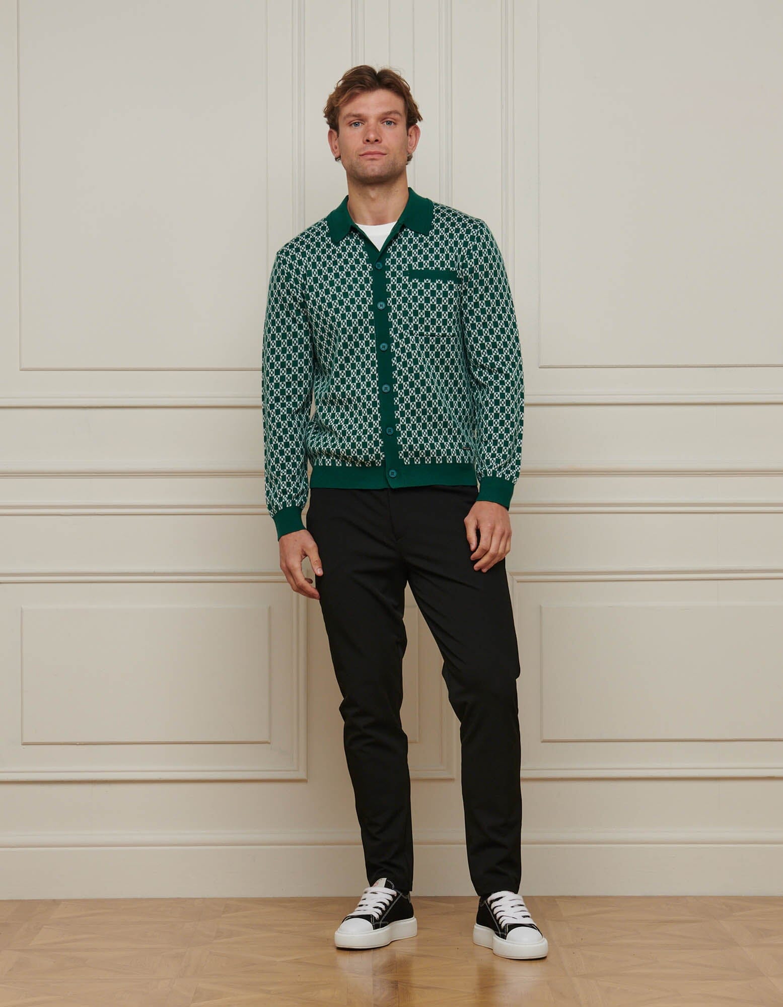 Green Block Print Cardigan